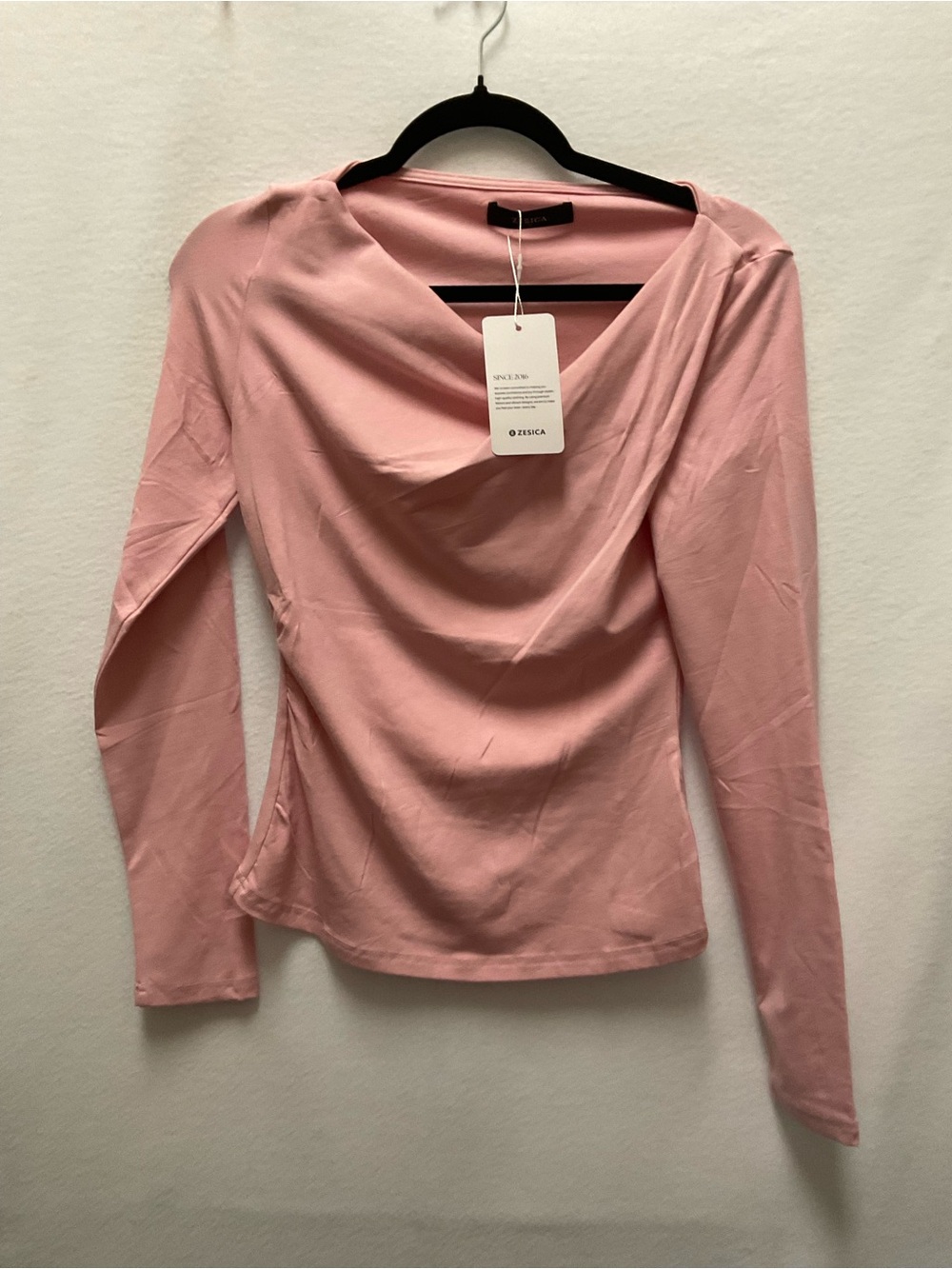 Draped Long-Sleeve Tee in Light Pink -Zesica